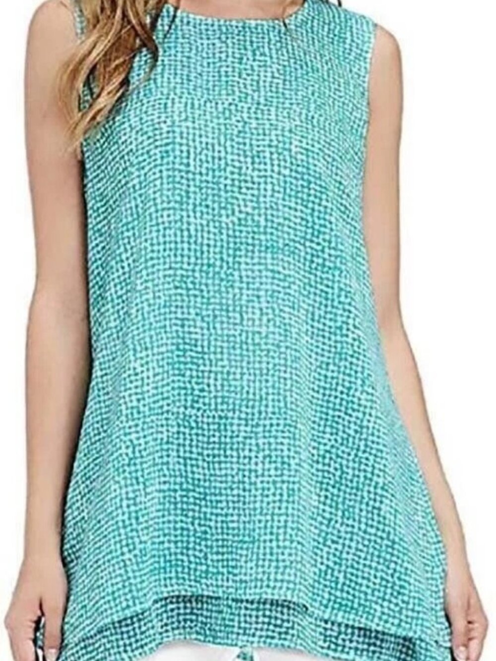 Fever Women Double Layer Sleeveless Blouse, AQUA SPECKLE GRID, S